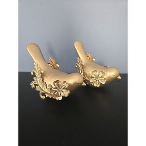 2 Gold Bird Figurine Glittery Metal Christmas Holiday Decor Tabletop Accent 2pc